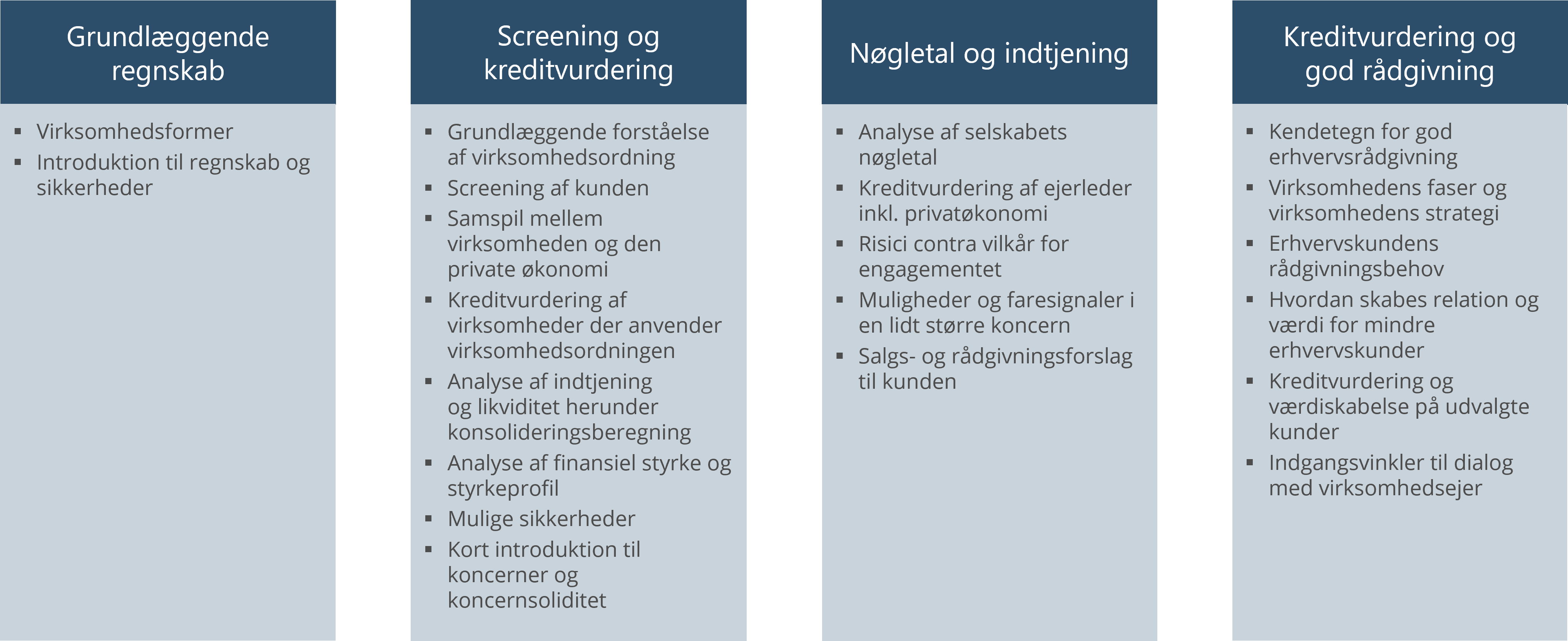 Indhold og opbygning af Privat til erhverv 1